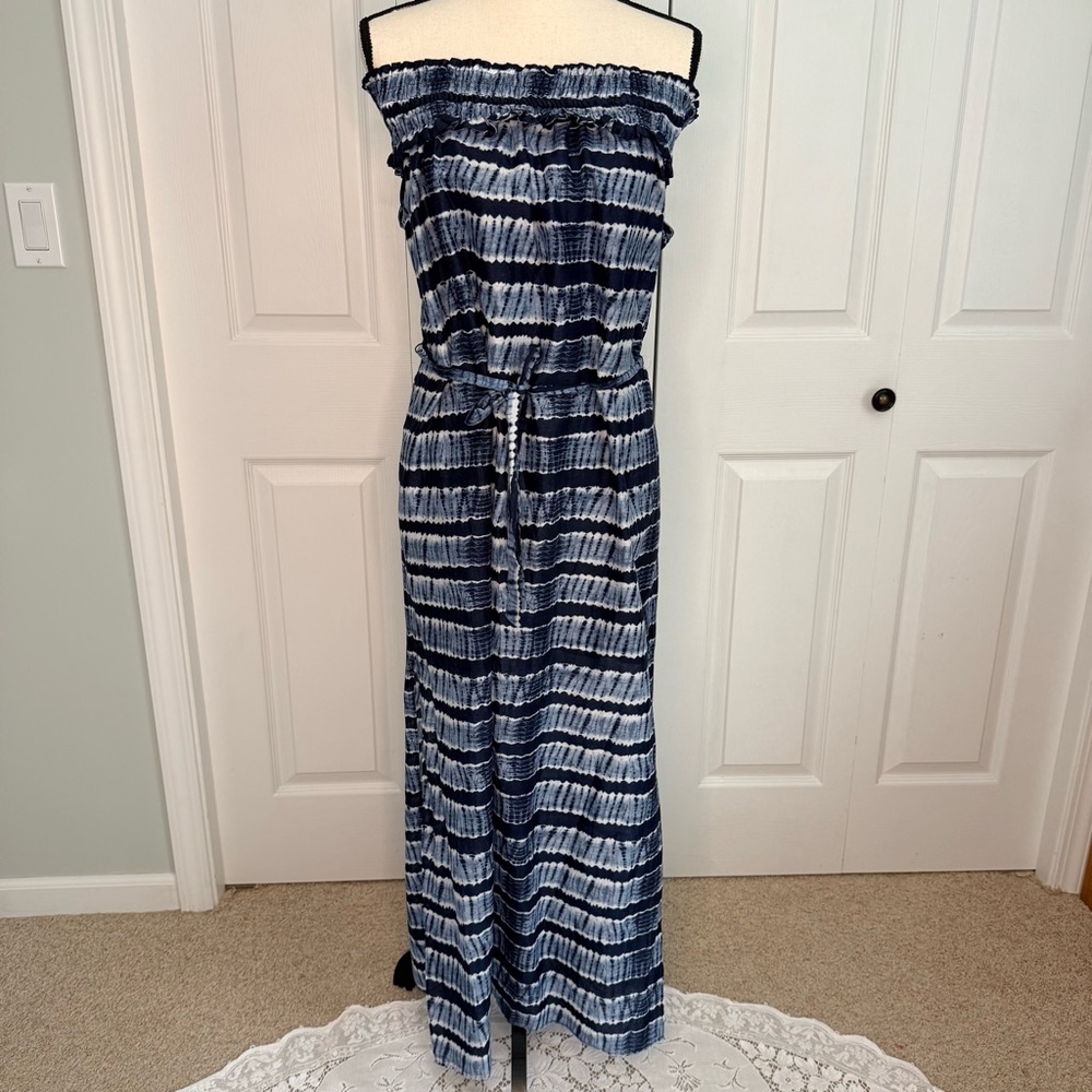 Michael Kors Shibori Tie Dye Blue & White Maxi Dress‎ size Large